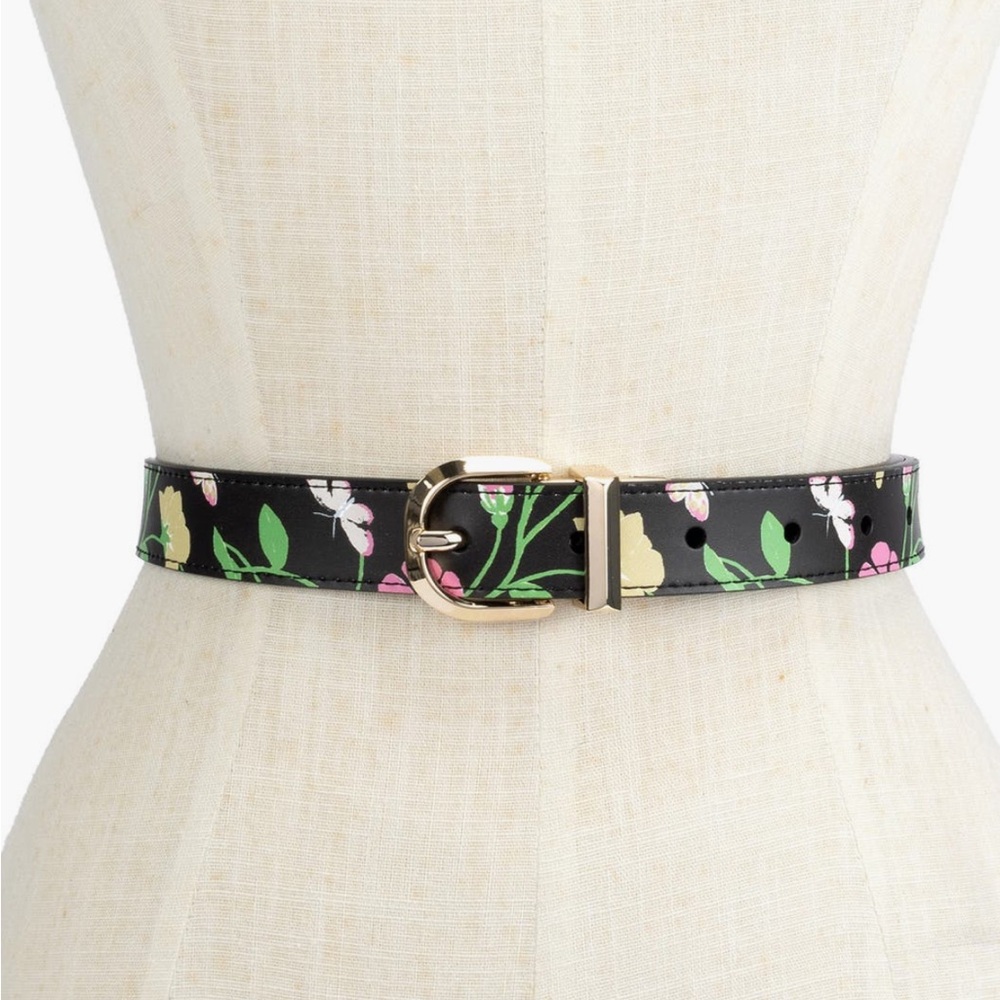 Kate Spade Reversible Belt Size Small in Black Floral Print NWT - Picture 3 of 6